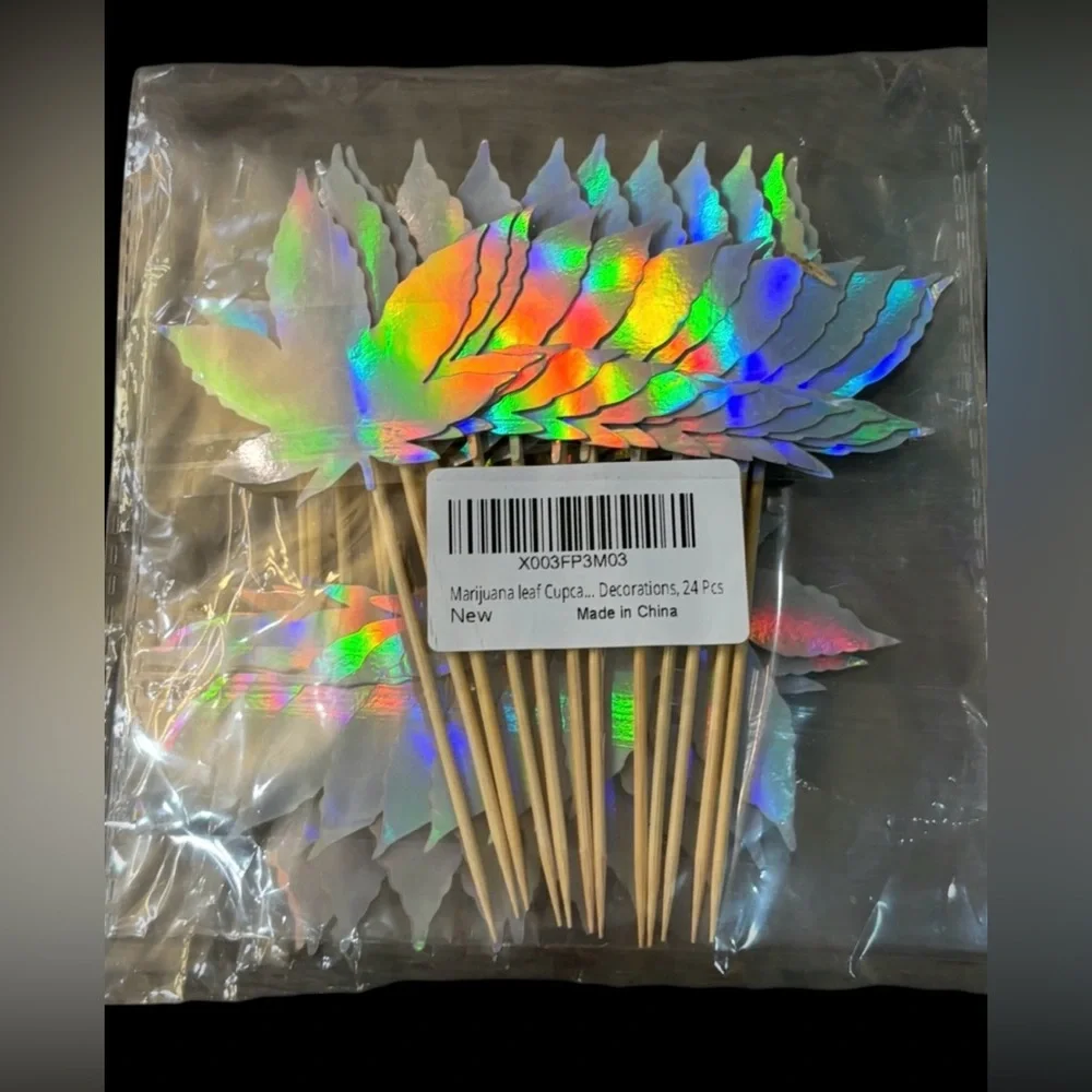 Marijuana Weed Leaf Festive Cupcake Toppers for Parties